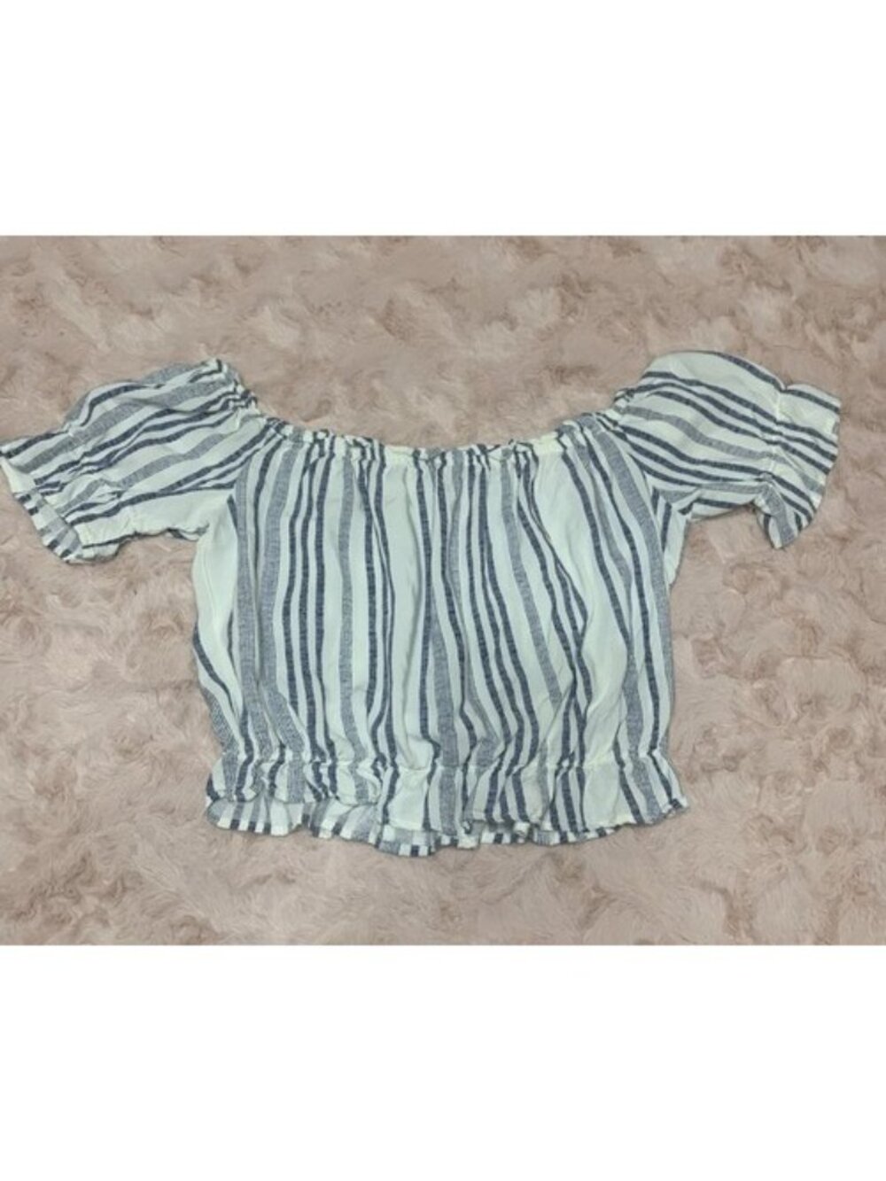 Rue 21 Juniors Crop Top Size XL Blue Striped Short Sleeve  Crop Elastic Waist